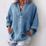 Elfriede Linen Blend Oversized V-Neck Blouse