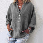 Elfriede Linen Blend Oversized V-Neck Blouse