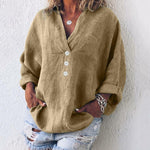 Elfriede Linen Blend Oversized V-Neck Blouse