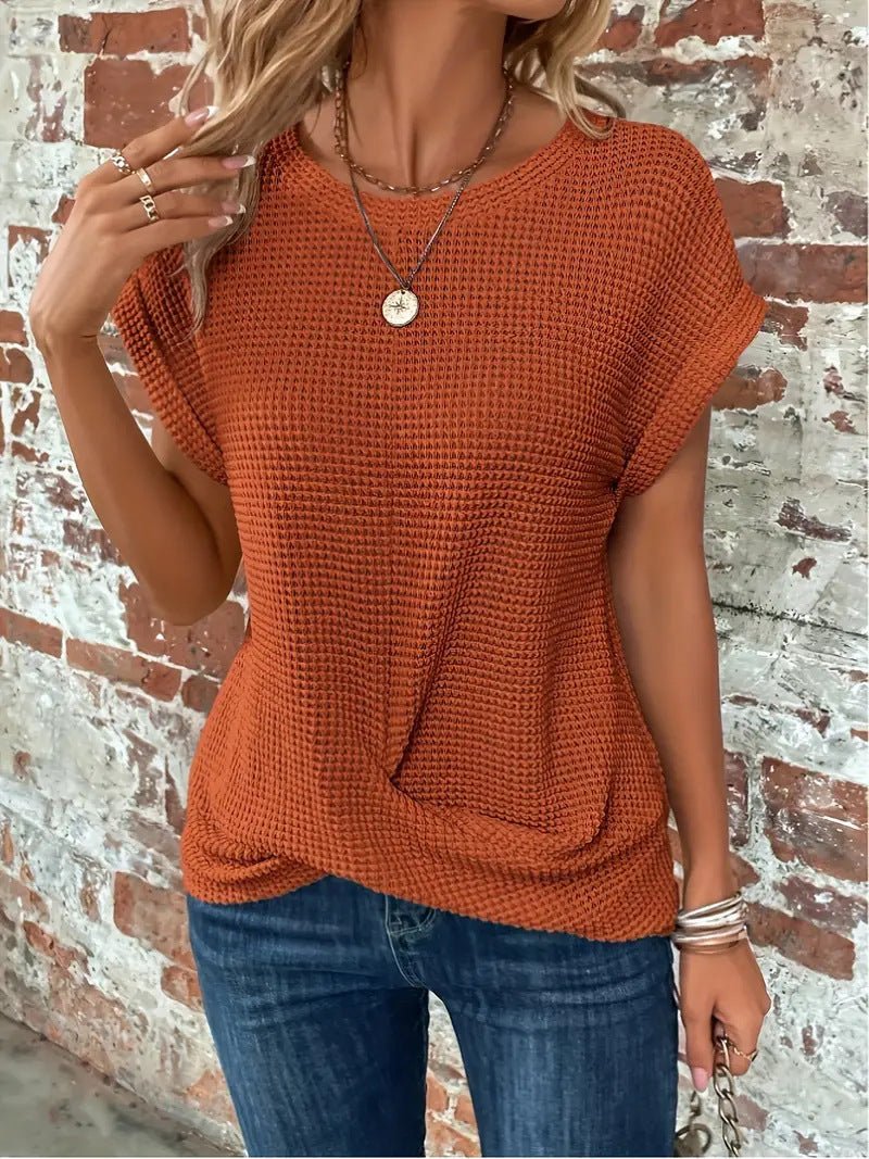 Leonie Cotton-Blend Waffle Knit Short-Sleeve Top