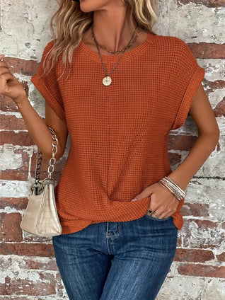 Leonie Cotton-Blend Waffle Knit Short-Sleeve Top