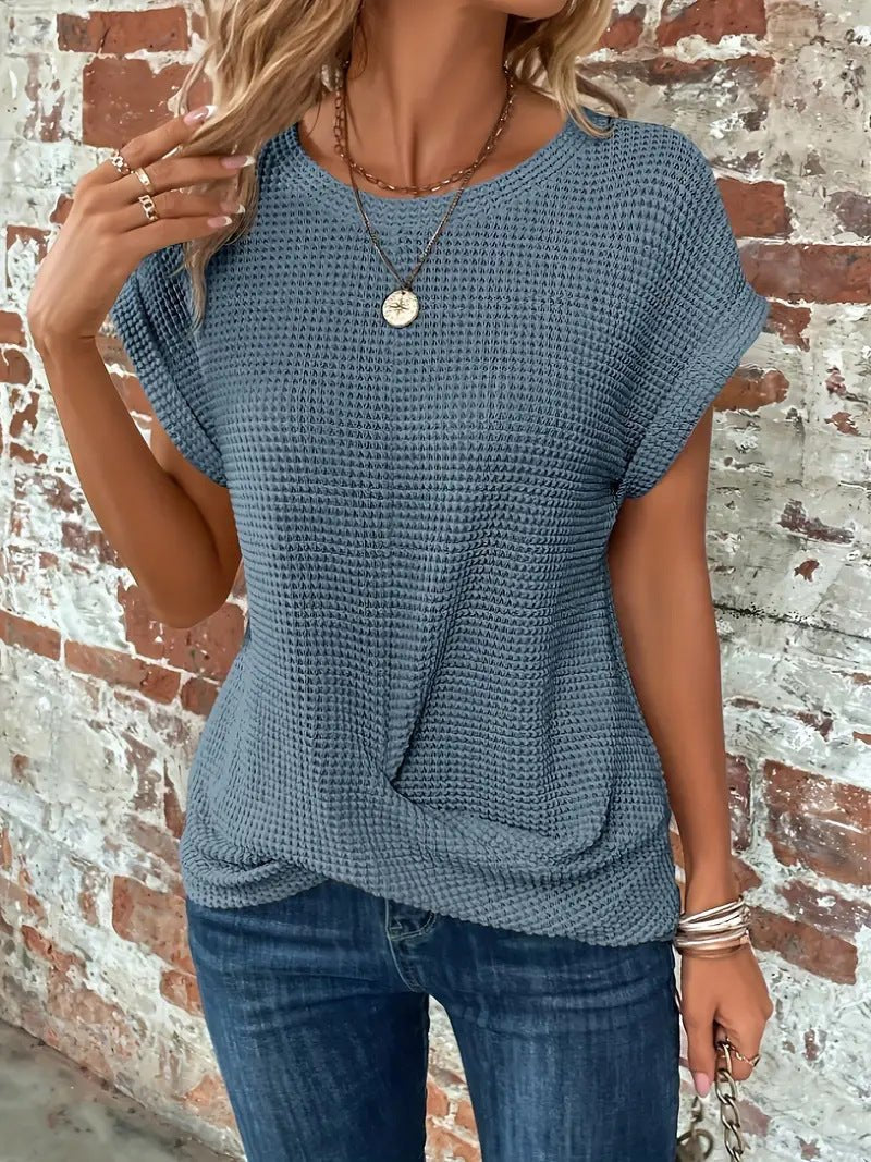 Leonie Cotton-Blend Waffle Knit Short-Sleeve Top