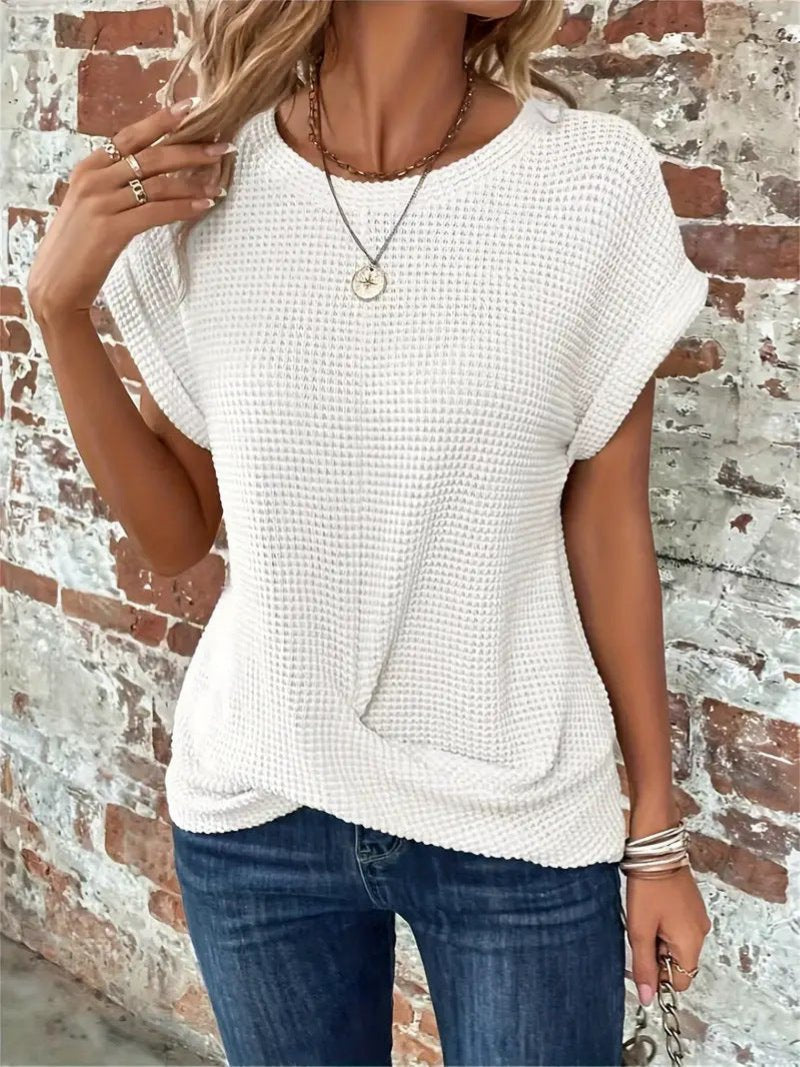 Leonie Cotton-Blend Waffle Knit Short-Sleeve Top
