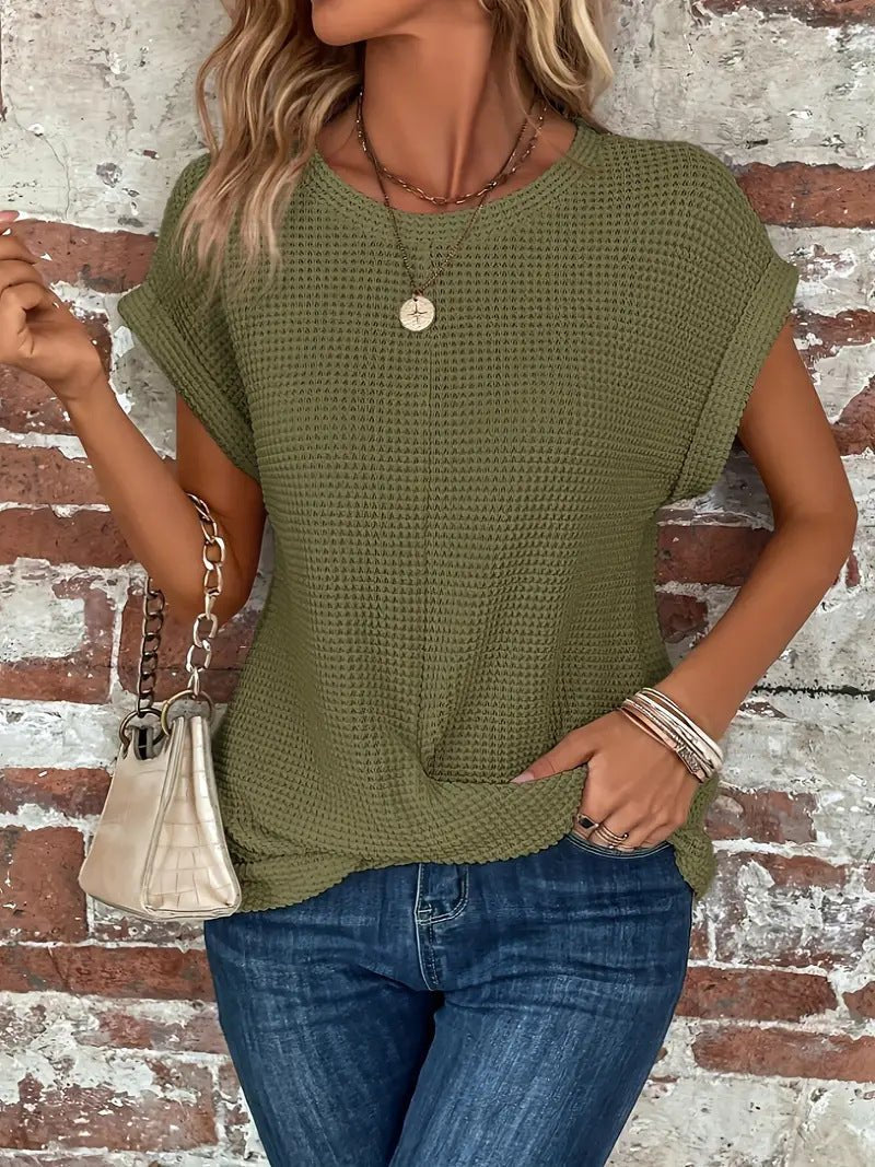 Leonie Cotton-Blend Waffle Knit Short-Sleeve Top