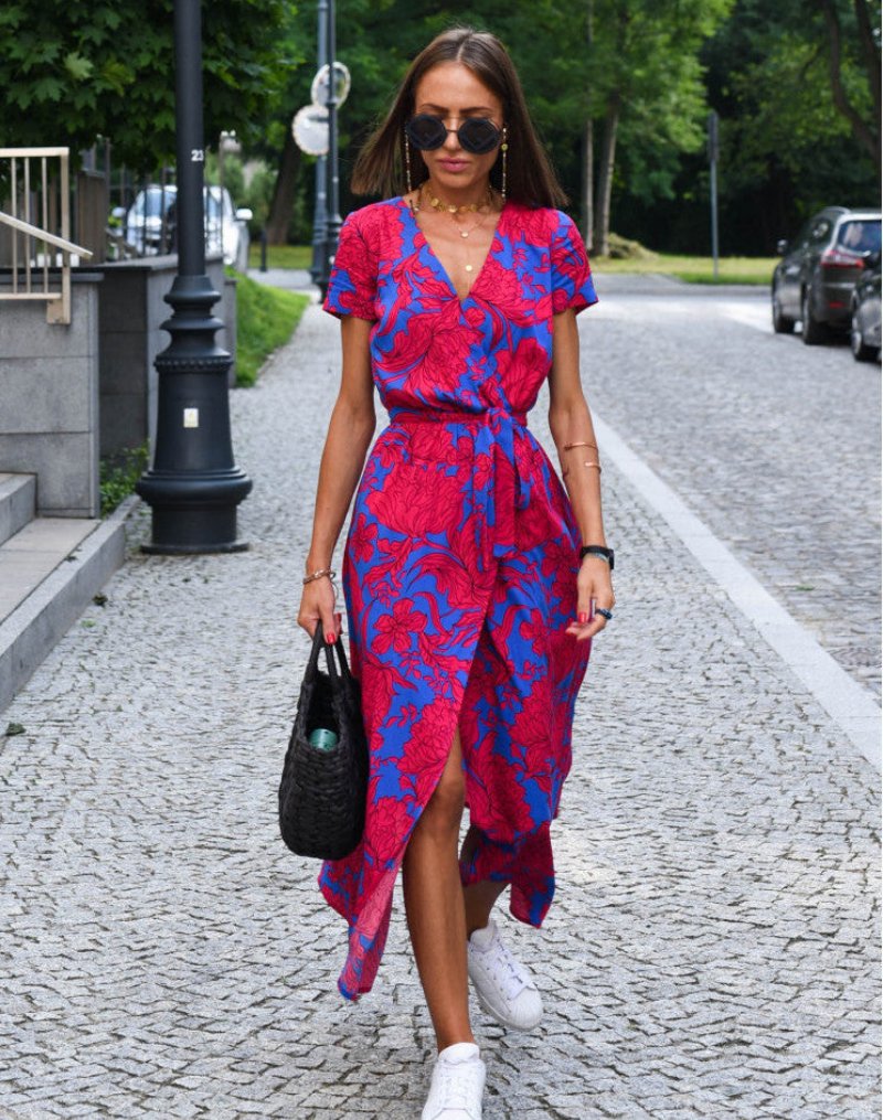 Marlene Floral Cotton Wrap Midi Dress