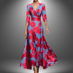 Katharina Printed Wrap Dress with 3/4 Sleeves