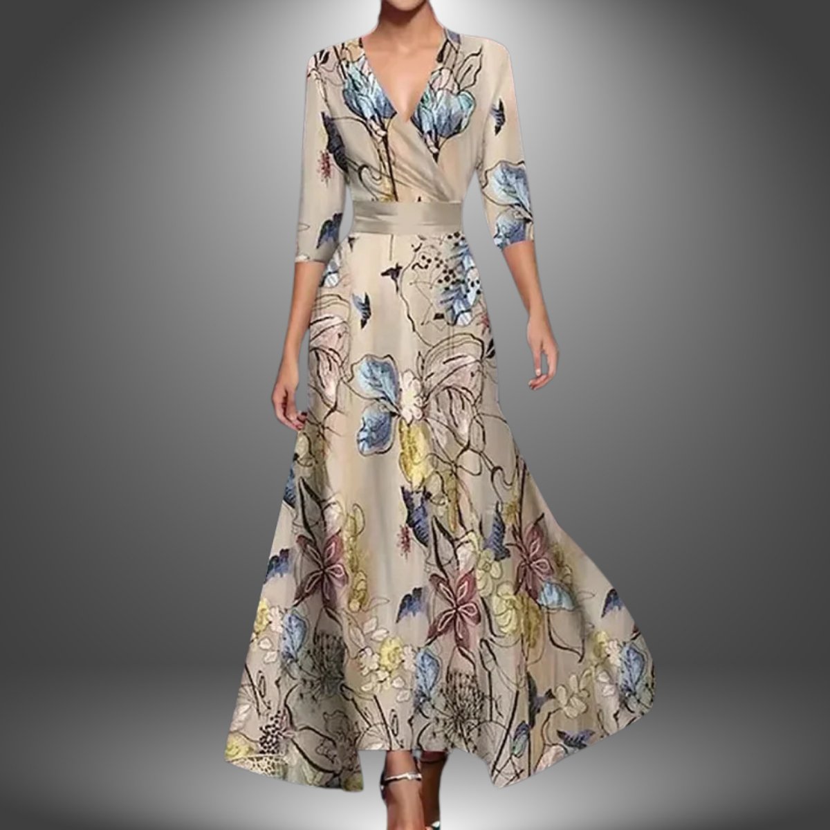Katharina Printed Wrap Dress with 3/4 Sleeves