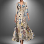 Katharina Printed Wrap Dress with 3/4 Sleeves