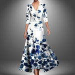 Katharina Printed Wrap Dress with 3/4 Sleeves