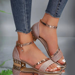 Katharina Sparkle Block Heel Ankle-Strap Sandals