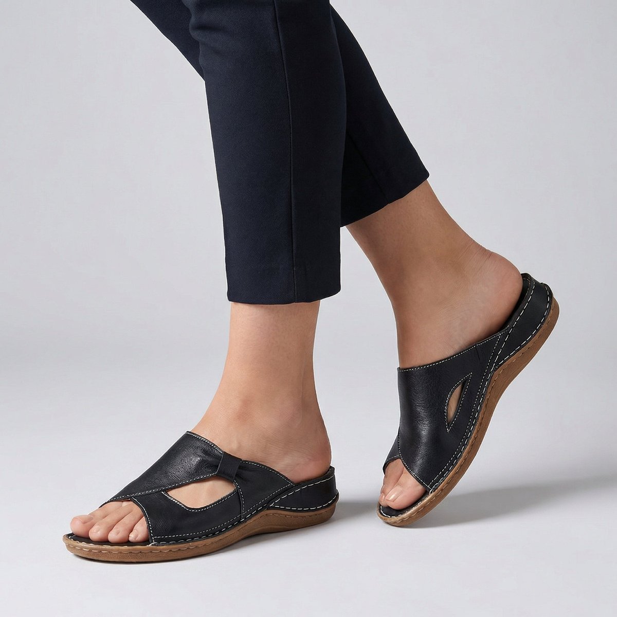 Elisabeth Cut-Out Flat Mule Sandals