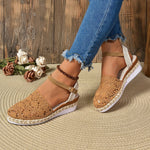 Clara Crochet-Style Wedge Ankle-Strap Sandals