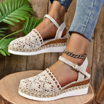 Clara Crochet-Style Wedge Ankle-Strap Sandals