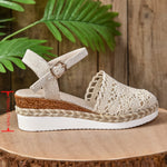 Clara Crochet-Style Wedge Ankle-Strap Sandals