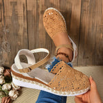 Clara Crochet-Style Wedge Ankle-Strap Sandals