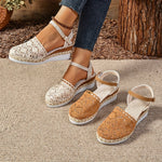 Clara Crochet-Style Wedge Ankle-Strap Sandals
