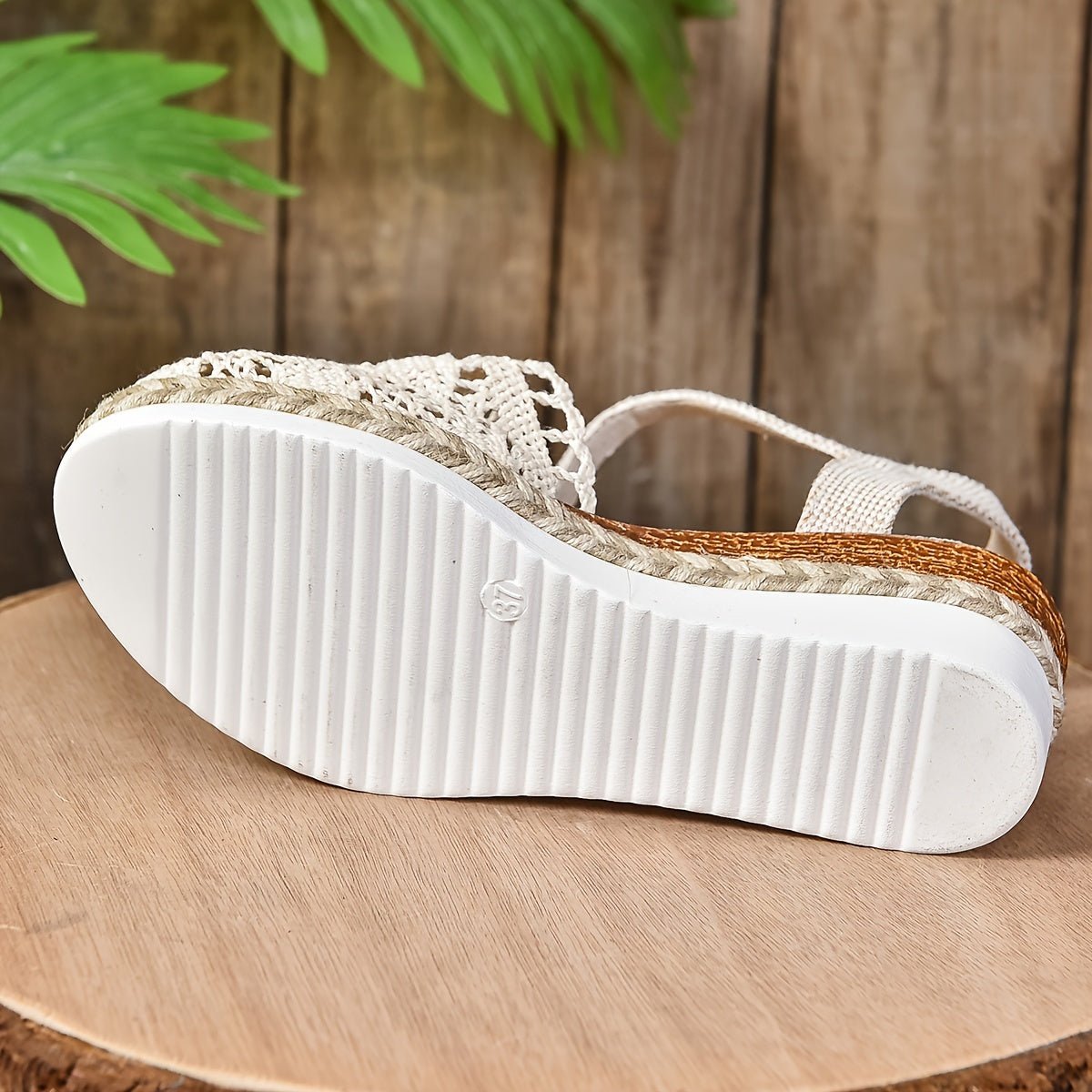 Clara Crochet-Style Wedge Ankle-Strap Sandals
