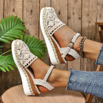 Clara Crochet-Style Wedge Ankle-Strap Sandals
