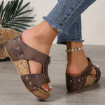 Katharina Cork Wedge Platform Sandals with Zip Closure