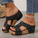 Katharina Cork Wedge Platform Sandals with Zip Closure
