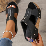 Katharina Cork Wedge Platform Sandals with Zip Closure