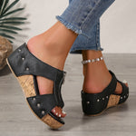 Katharina Cork Wedge Platform Sandals with Zip Closure