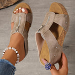 Katharina Cork Wedge Platform Sandals with Zip Closure