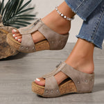 Katharina Cork Wedge Platform Sandals with Zip Closure