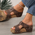 Katharina Cork Wedge Platform Sandals with Zip Closure