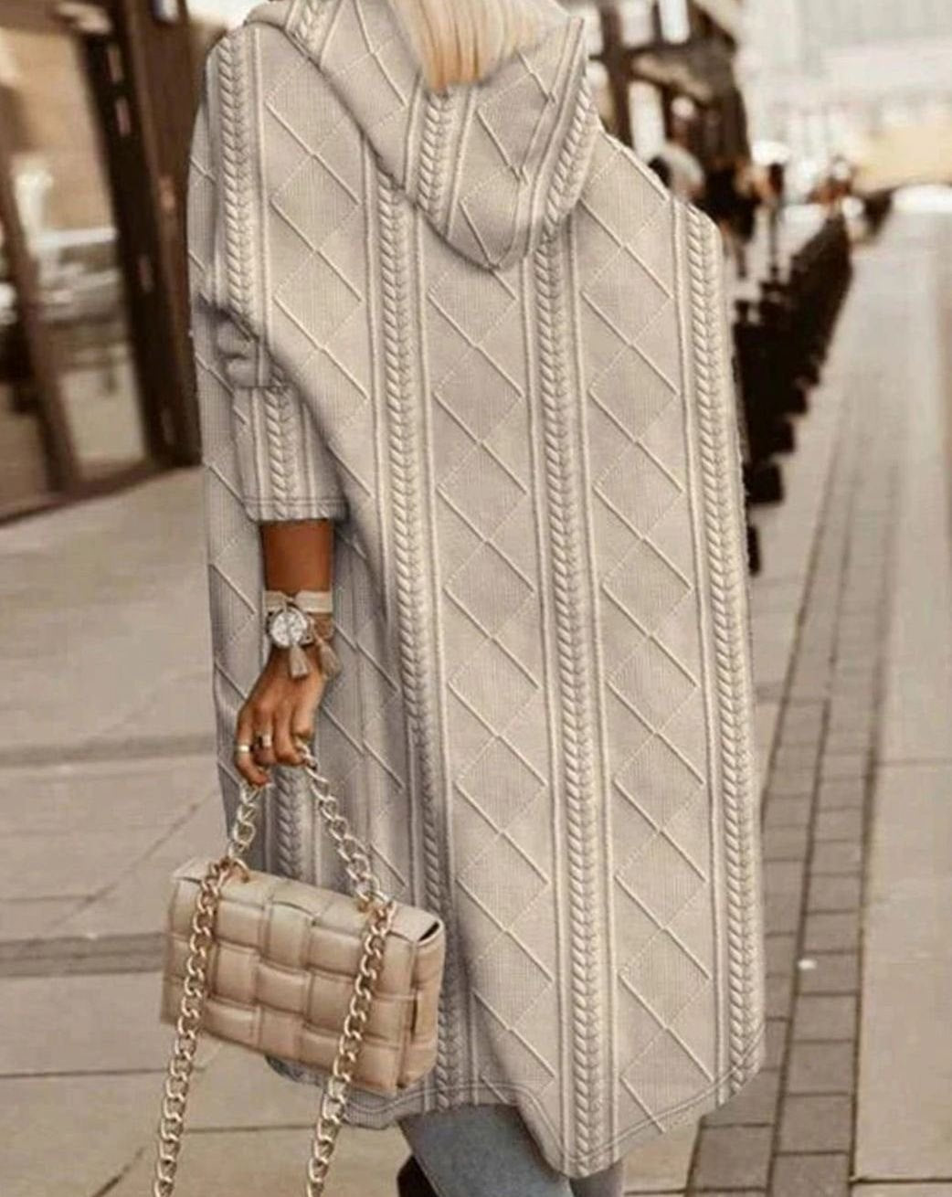Clara Long Hooded Cable-Knit Cardigan