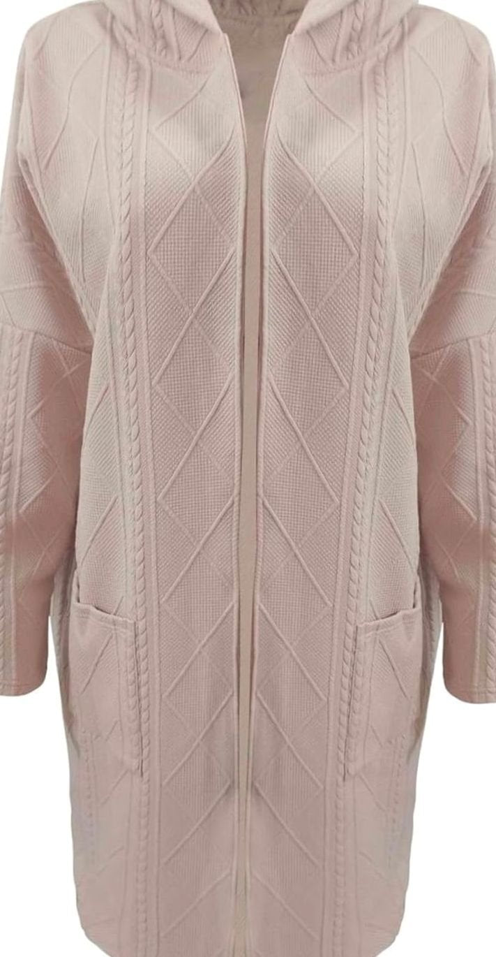Clara Long Hooded Cable-Knit Cardigan