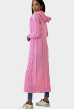 Clara Long Hooded Cable-Knit Cardigan