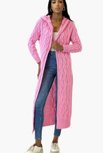 Clara Long Hooded Cable-Knit Cardigan