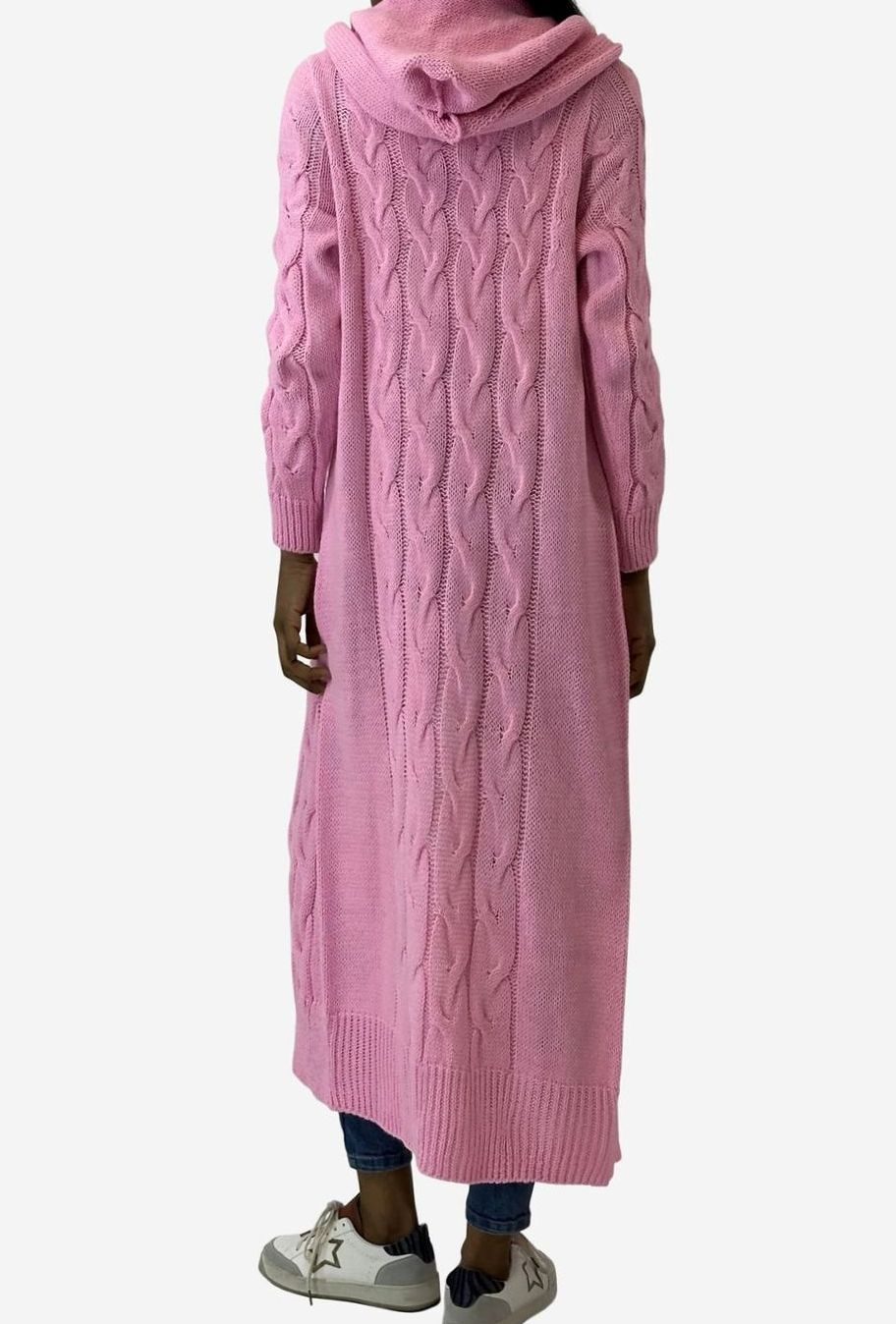 Clara Long Hooded Cable-Knit Cardigan
