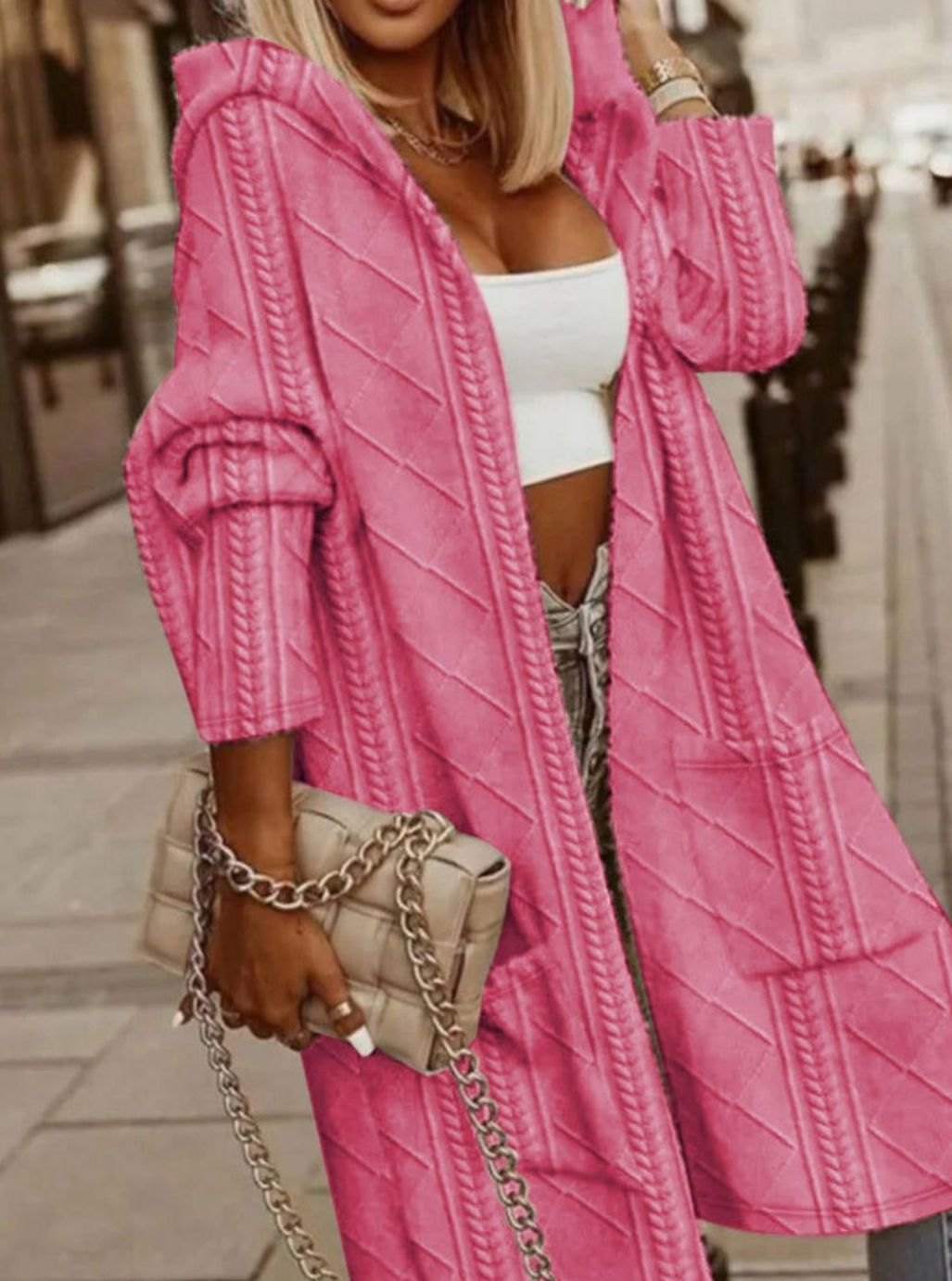 Clara Long Hooded Cable-Knit Cardigan