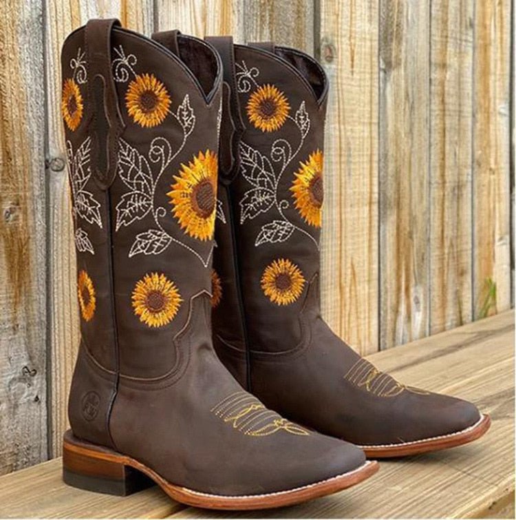 Elisabeth Embroidered Sunflower Cowboy Boots
