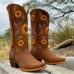 Elisabeth Embroidered Sunflower Cowboy Boots