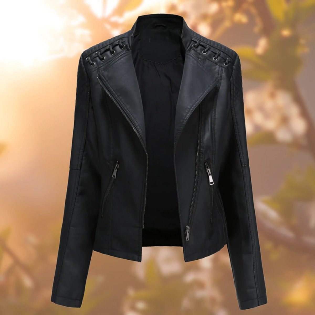 Elisabeth Faux Leather Biker Jacket with Shoulder Detail