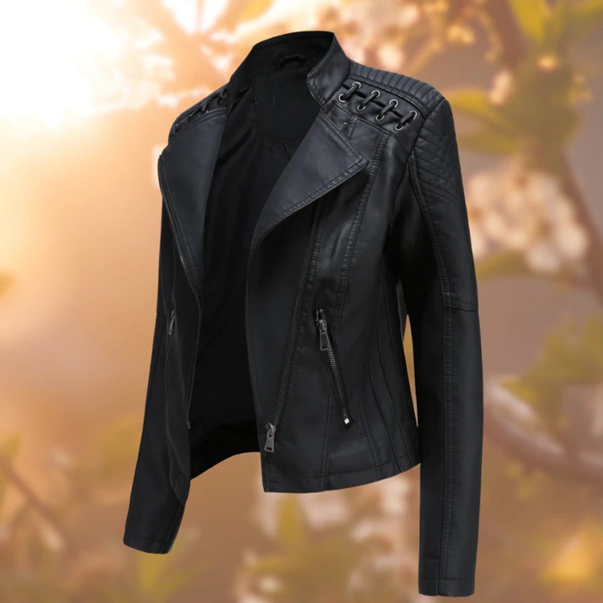 Elisabeth Faux Leather Biker Jacket with Shoulder Detail