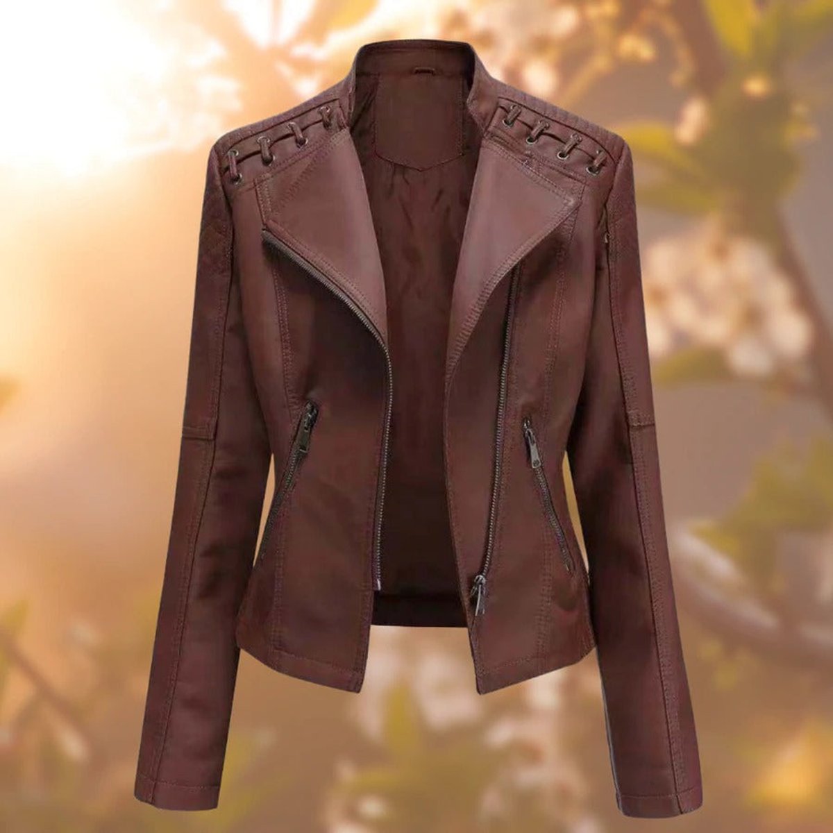 Elisabeth Faux Leather Biker Jacket with Shoulder Detail