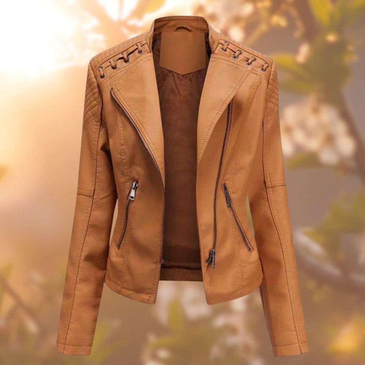 Elisabeth Faux Leather Biker Jacket with Shoulder Detail
