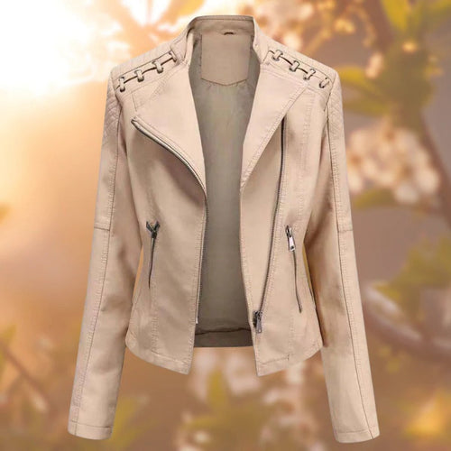 Elisabeth Faux Leather Biker Jacket with Shoulder Detail