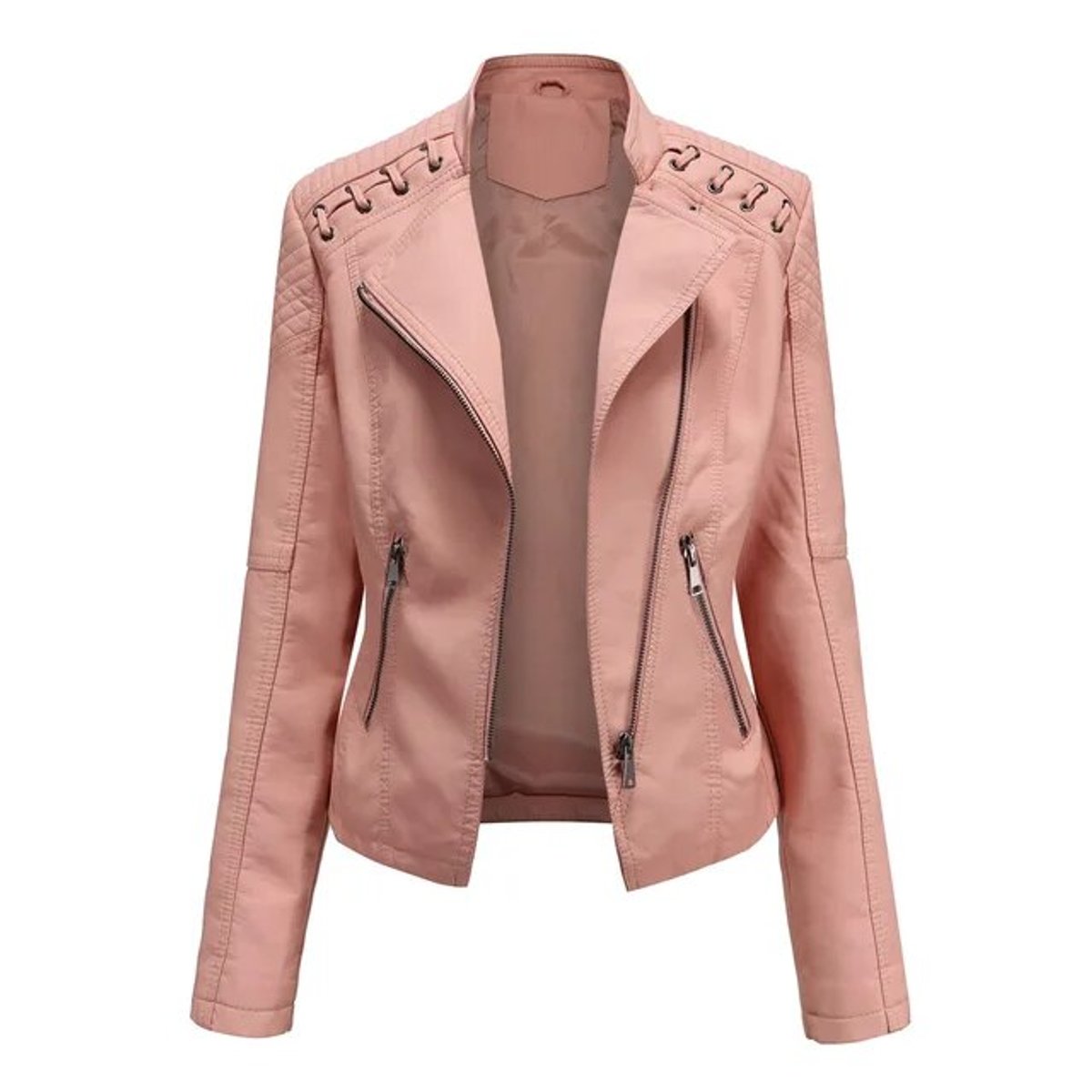 Elisabeth Faux Leather Biker Jacket with Shoulder Detail