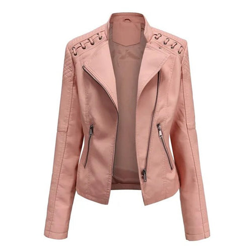 Elisabeth Faux Leather Biker Jacket with Shoulder Detail