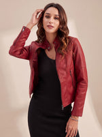 Lena Fitted Faux Leather Biker Jacket