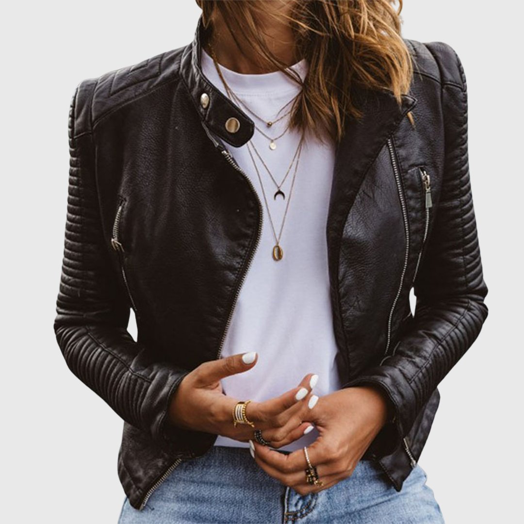 Katharina Tailored Genuine Leather Zip Biker Jacket