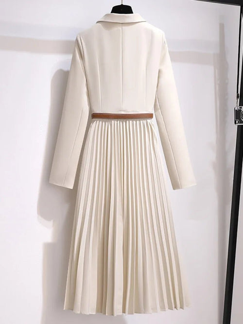 Emilia Blazer-Style Pleated Midi Dress with Belt