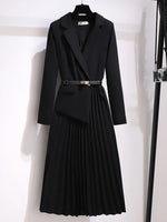 Emilia Blazer-Style Pleated Midi Dress with Belt