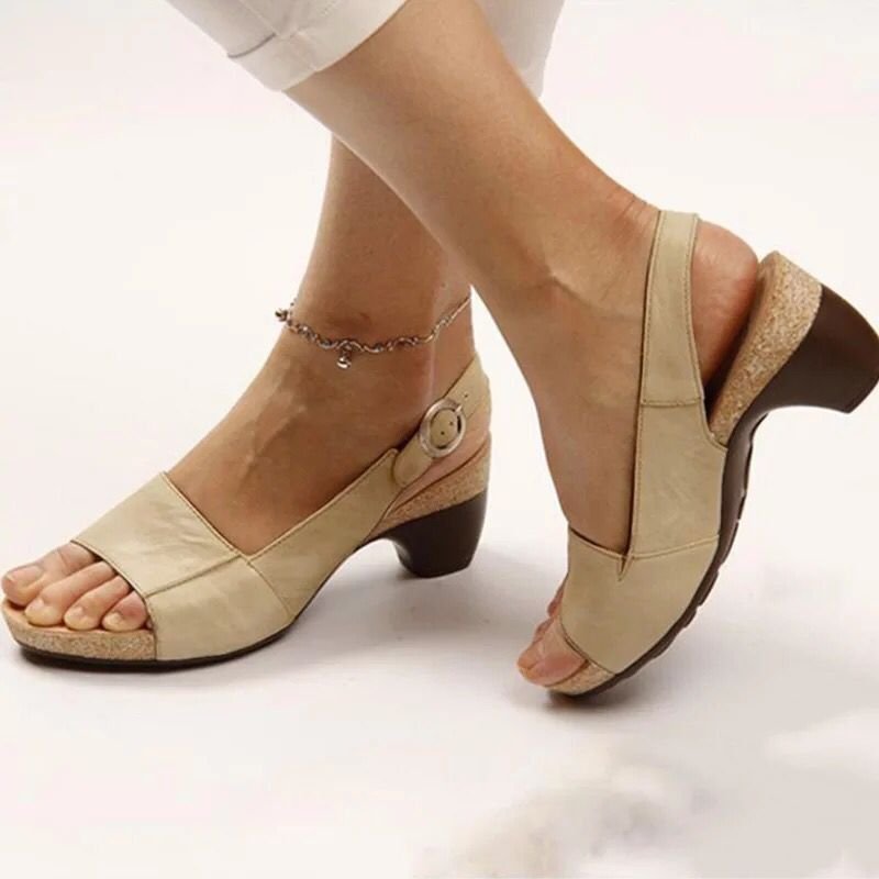 Amelie Buckled Block-Heel Slingback Sandals