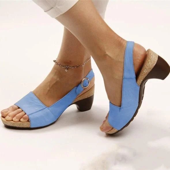 Amelie Buckled Block-Heel Slingback Sandals